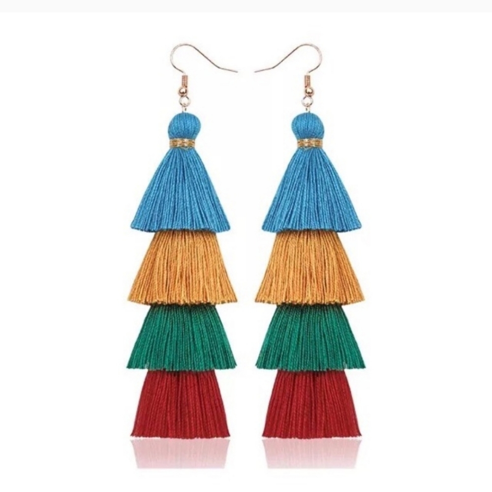 Multi Color Tier Tassel Earrings